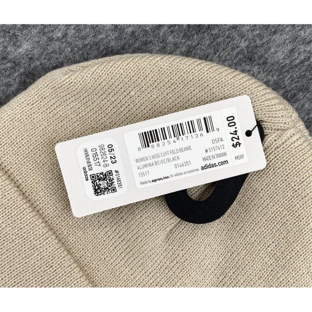 Adidas Originals Wide Cuff Fold Beanie Women’s OSFM Alumina Beige Black Knit Cap - Picture 4 of 4
